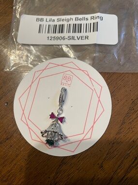 BB Lila new in bag Sleigh Bells Ring Silver Charm with Red and Green Stones